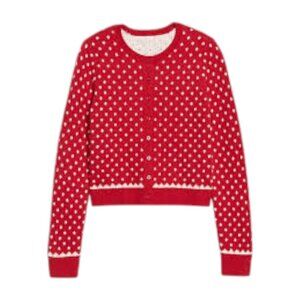 SOSOFT CROPPED HOLIDAY PRINT CARDIGAN SWEATER